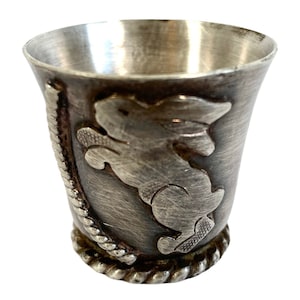 Vintage French Metal Rabbit Bunny Shot Cup Tiny Goblet Beaker Cup Drink Barware circa 1980-90&#39;s / EVE