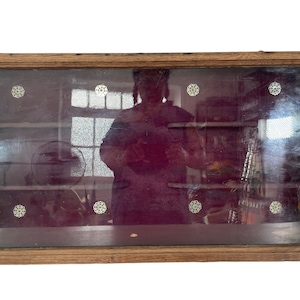 Antique French Glass Fronted Display Cabinet Curio Wall Mounted Fabric Lined Curiosity Presentation circa 1910s / EVE