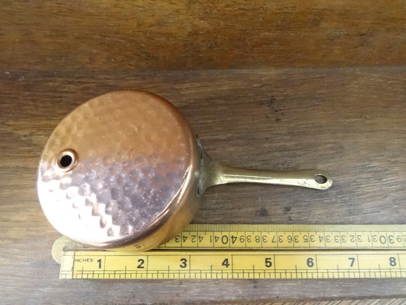 Antique French copper brass small decorative gift saucepan with hole circa 1970/'s  English Shop