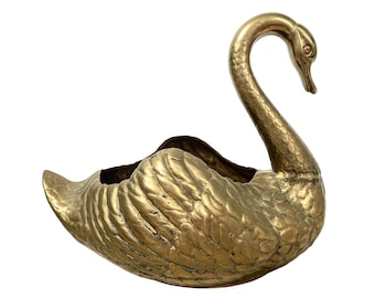 Vintage French Brass Metal Swan Bowl Dish Ornament Figurine Sculpture Statue Cast Metal circa 1950-60's / EVE