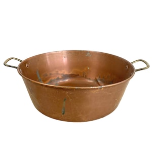 Vintage French Large Copper Metal Hanging Sugar Jam Pan Saucepan Cooking Pot Stove Top Traditional French Kitchen c1950-60's / EVE