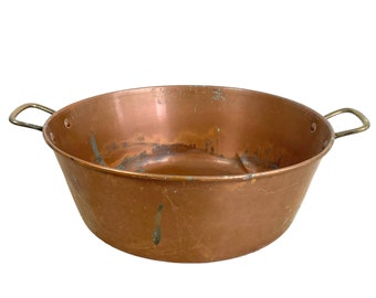 Vintage French Large Copper Metal Hanging Sugar Jam Pan Saucepan Cooking Pot Stove Top Traditional French Kitchen c1950-60's / EVE