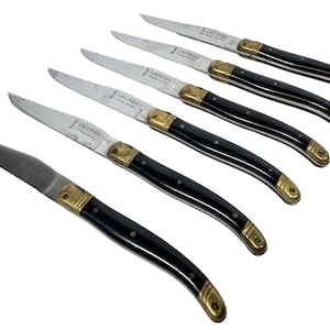 Vintage Laguiole The Man Of The Woods French Steak Knifes Boxed Set of 6 Cutlery L&#39;Homme des Bois / EVE