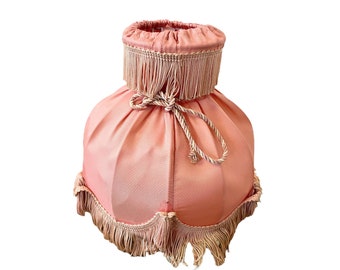 Vintage French Pink Fringe Small Silk Lamp Shade Lampshade Desk Table Light Two Available circa 1960-70's / EVE