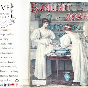 Vintage English Sunlight Soap Reproduction Advertising Print On Hardboard Wood Backing wall hanging picture circa 1980&#39;s / EVE