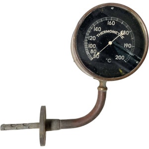 Vintage French Large Machine Engine Train Metal Thermometer Thermometre Instrument Industrial Loft Decorative Steampunk c1940-50&#39;s / EVE