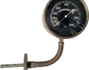 Vintage French Large Machine Engine Train Metal Thermometer Thermometre Instrument Industrial Loft Decorative Steampunk c1940-50's / EVE