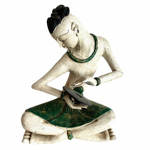 Vintage Indian Wood Wooden Hand Carved Musician Cymbal Percussion Ornament Wooden Figurine Model Decor c1980-90&#39;s / EVE