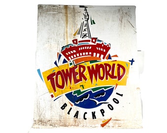 Vintage English Blackpool Tower World Retail Games Plastic Sign Notice Commercial Extra Large circa 1980-90's / EVE