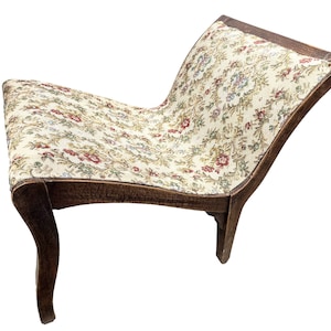 Vintage French Wooden Upholstered Fabric Larger Foot Footstool Rest Design Tabouret c1940-50&#39;s / EVE