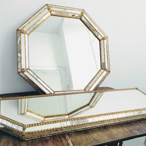 SHELF ONLY - Vintage Italian Entry Hall Gold Metal Trimmed Mirror Shelf circa 1980-90&#39;s / EVE of Europe