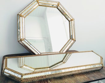 SHELF ONLY - Vintage Italian Entry Hall Gold Metal Trimmed Mirror Shelf circa 1980-90's / EVE of Europe