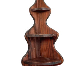 Vintage French Rustic Wooden Wood Stand Corner Small Shelf Wall Hanging Display Shelfs Storage TWO AVAILABLE circa 1970's / EVE