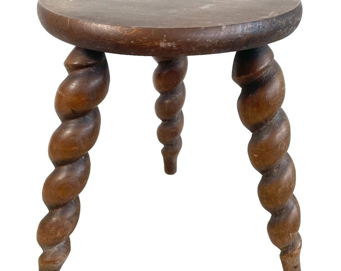 Vintage French Spiral Stool Chair Seat Wooden Wood Milking Kitchen ...