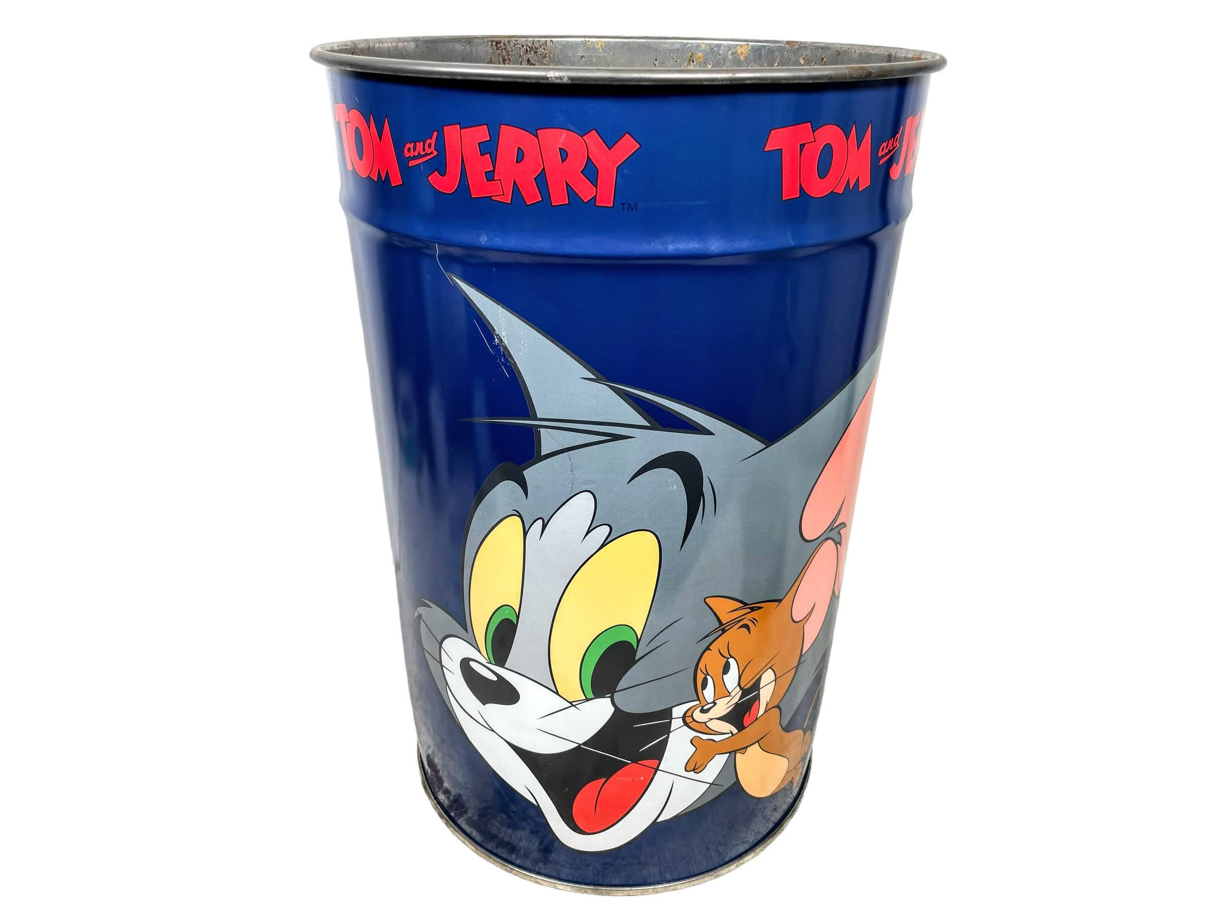 Vintage Italian Tom & Jerry Metal Decorated Waste Paper Office Bin