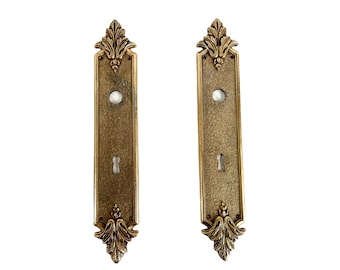 Vintage French Ornate Brass Metal Gold Coloured Door Handle Plates Handle Plate Interior Decor Hardware circa 1980-1990's / EVE