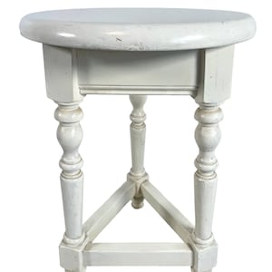 Vintage French Stool Plinth Table Wooden Wood Chair Seat Side Stand Flower Pot Display Shelf Prop Cream White Tabouret c1970-80&#39;s / EVE