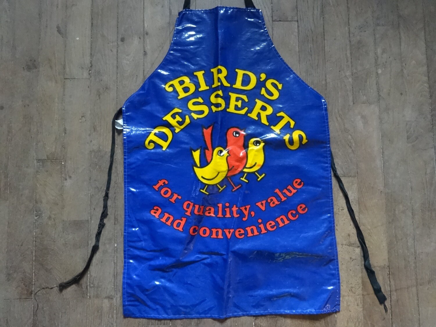 Vintage Aprons, Retro Aprons, Old Fashioned Aprons & Patterns Vintage English Cotton Coated Pvc Birds Desserts Custard Apron Cooking Kitchen Collectable Circa 1970-80sEve Of Europe $23.83 AT vintagedancer.com