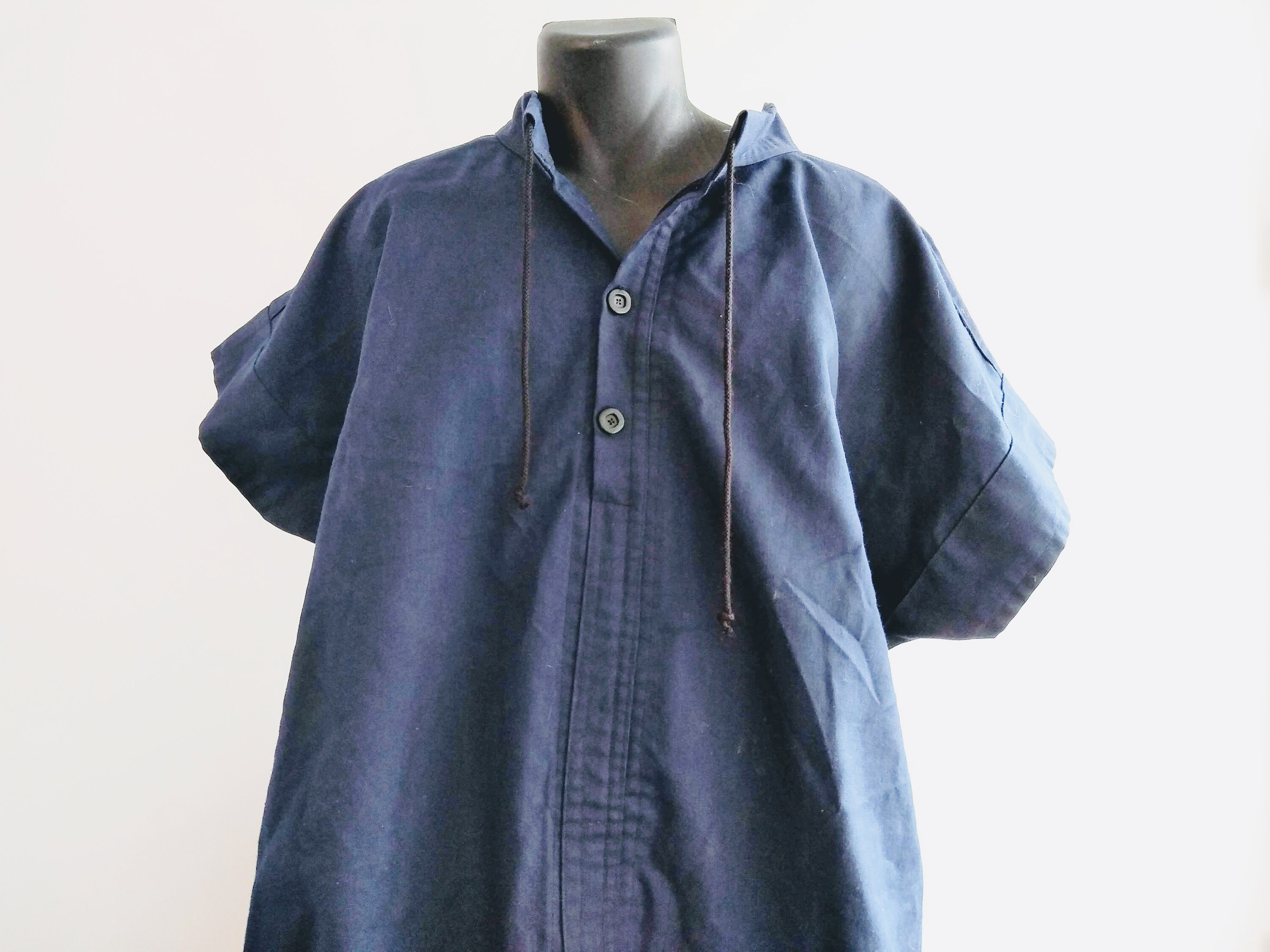 Image of Vintage French Long Blue Cotton Shirt To Wear Under A Normandy Armour Reenactment C1980's/Eve Of England