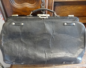Estuche vintage francés grande de cuero grueso para médico, circa 1930-50 / EVE of Europe