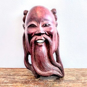 Vintage japanische Wandbehang Mann Idol Buddha Büste Statue Kunst schnitzen Skulptur Holz Ornament circa 1900-1930 / EVE of Europe