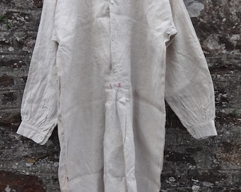 Antique French Farmer Linen Night Shirt Smock Biaude