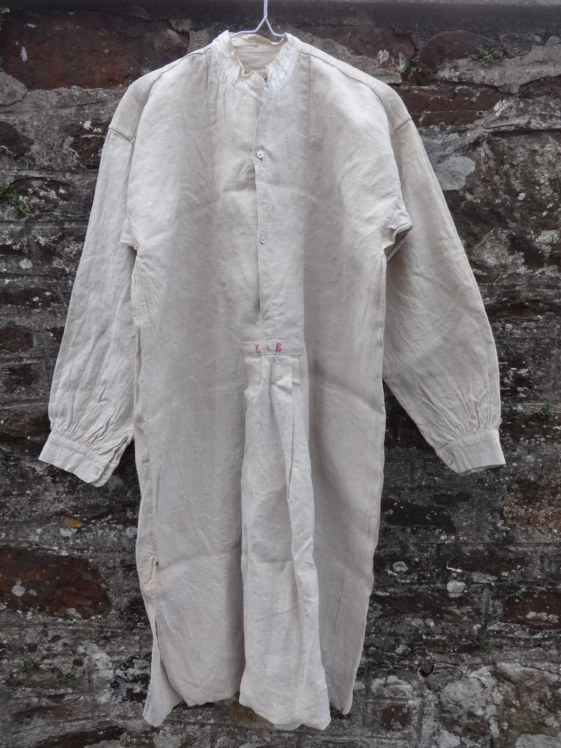 Antique French Farmer Linen Night Shirt Smock Biaude Antique French Farmer Linen Night Shirt Smock Biaude