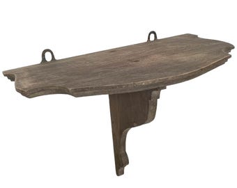 Vintage French Wooden Wall Hanging Small Shelf Brown Wood Ornate Shelf Rack Mounted Display Brown circa 1940-50's / EVE