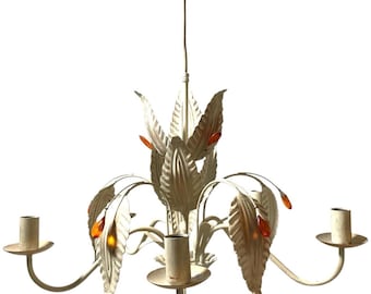 Vintage French Toleware Tole Style Metal Flower Petal Bloom Shaped Wall Ceiling Electric Lamp Light Lighting Shabby Chic c1970-80s / EVE