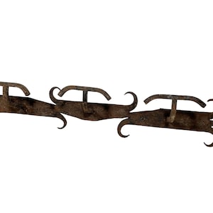 Vintage French Metal With Heavy Patina Coat Hook Coat Rack Hooks Storage Door Wall Hanging Industrial Set Of Three c1950-60&#39;s / EVE