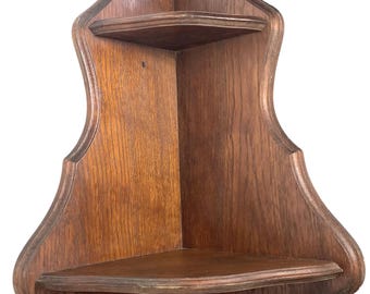 Vintage French Large Rustic Wooden Wood Stand Corner Small Shelf Wall Hanging Display Shelfs Storage circa 1960-70's / EVE