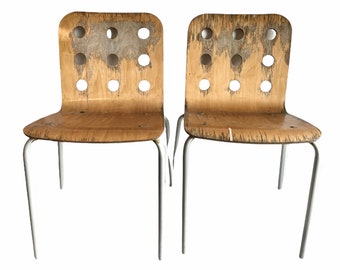 Silla vintage de metal y madera Jules Ikea Bistro Cafe Asiento Mesa auxiliar de cocina Exhibición Cuatro Disponibles circa 1990 / EVE