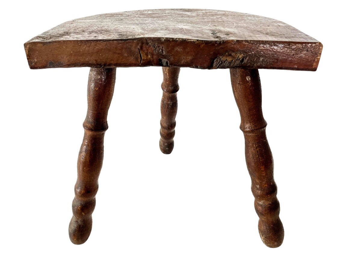Vintage Stool French Wooden Wood Milking Chair Seat Kitchen Table Farm ...