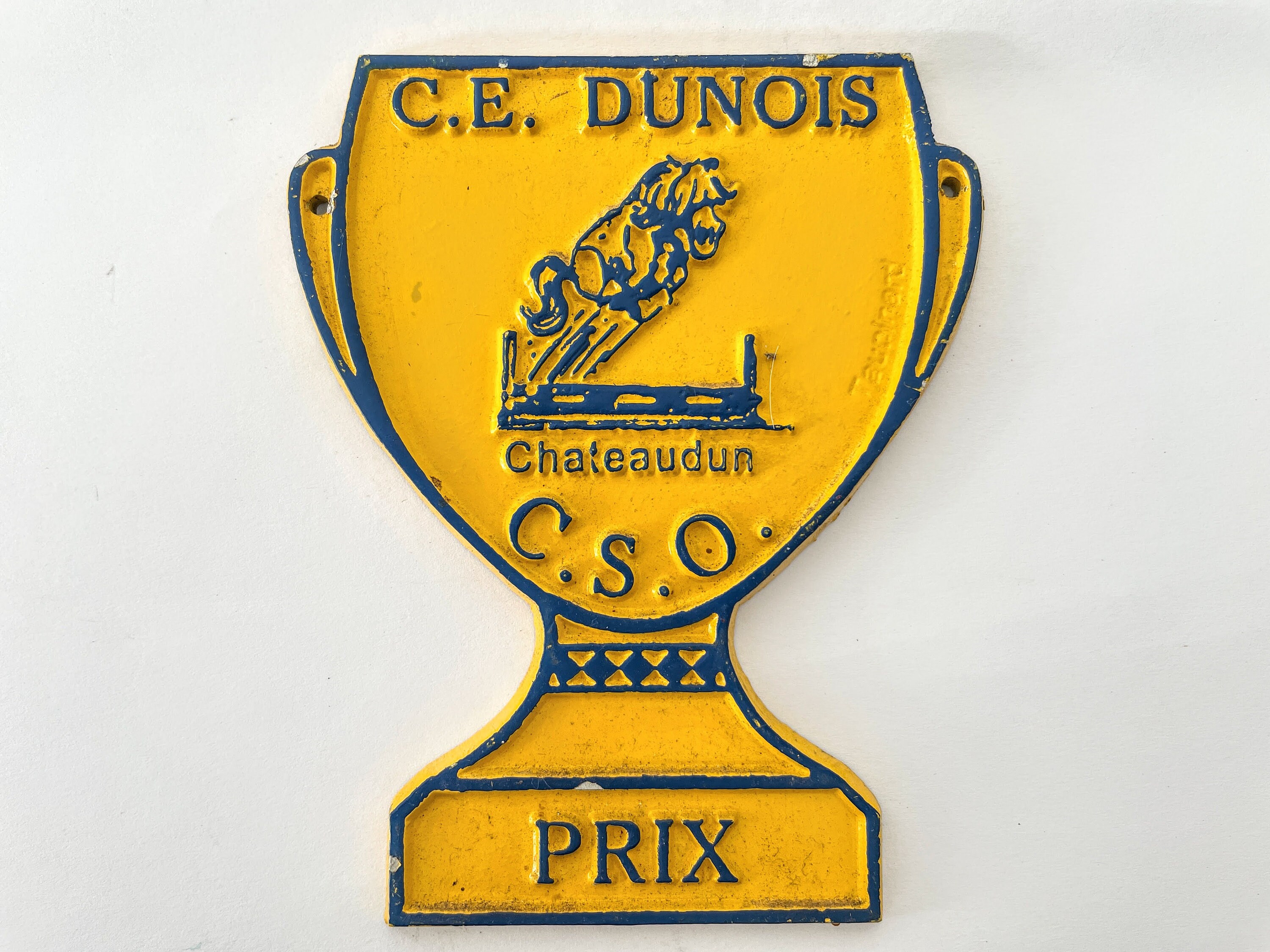 Vintage French Agriculture Horse C.E. Dunois C.S.O. Prix Prize Shield Plaque metal prize trophy prize wall decor display circa 1980's / EVE