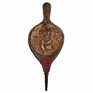 Vintage French Medium Wooden Leather Bellows Fireplace Open Fire Log Burner Stove Tool Prop Display Decor Air Pump circa 1970-80&#39;s / EVE