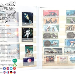 Vintage Stamp Album With Stamps Assorted Stamps Collector Gift Mongolia Liberia Monaco Ajman Grenada Germany c1950-80's / EVE