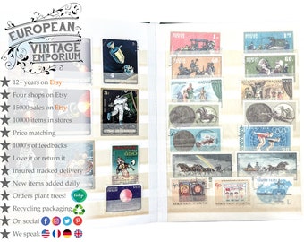 Vintage Stamp Album With Stamps Assorted Stamps Collector Gift Mongolia Liberia Monaco Ajman Grenada Germany c1950-80's / EVE
