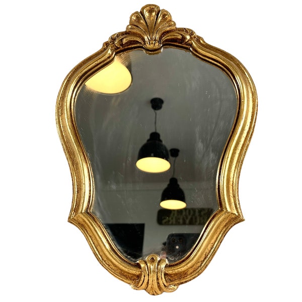 Vintage French Gold Wood Fancy Louis XV Style Syroco Wall Hanging Mirrors Boudoir Wood Glass c1990's / EVE
