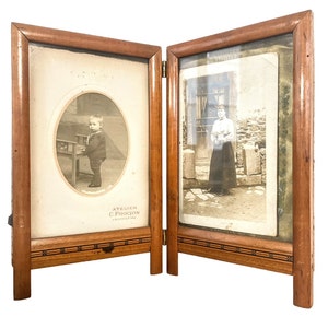 Vintage French Wooden Double Photo Frame Holder Frame Document Presentation Decor Display c1920-30's / EVE