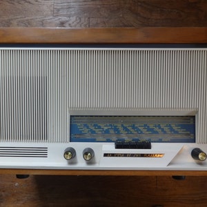 Vintage French Wooden Cased Push Button Record Player and Radio circa 1960&#39;s / EVE of Europe