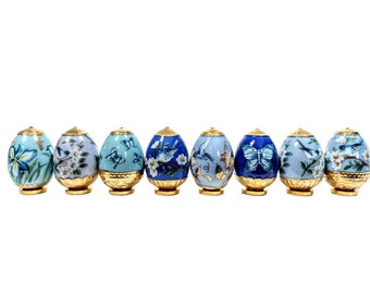 Vintage Ceramic Tiny Small Ceramic Decorated Egg Decorative Ornaments x 8 Collection Job Lot c1980-90's / EVE