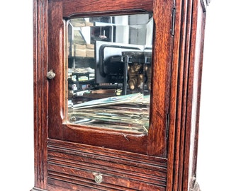 Vintage French Wooden Wall Mounted or Standing Storage Cabinet With Mirror Drawer Bathroom Hallway circa 1940-50's / EVE