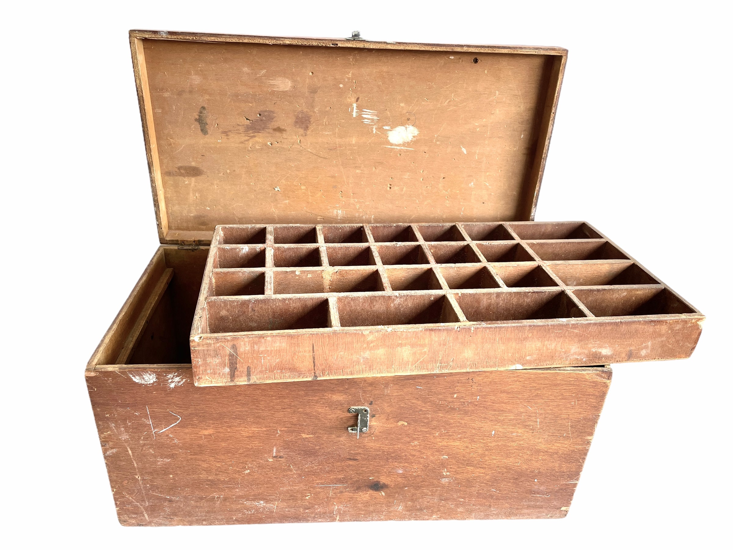 Vintage French Home Made Rustic Wooden Wood Tool Screw Nail Pot