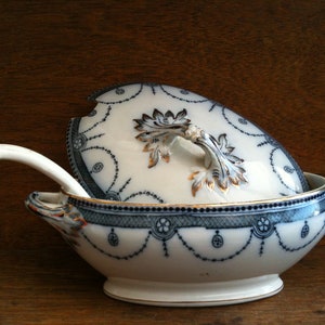 Antique English Blue and White Terrine Bowl with Mismatched Ladle circa 1910's / EVE of Europe image 3