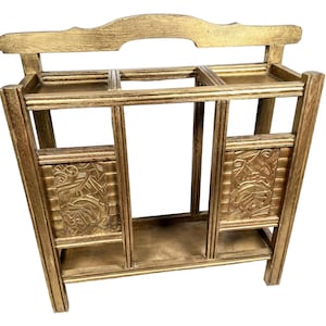 Vintage French Wooden Art Deco Style Gold Painted Wood Hallway Walking Stick Umbrella Stand circa 1970-80&#39;s / EVE