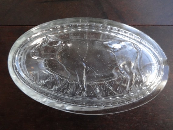 Vintage French Glass Cow Butter Margarine Lidded Dish Bowl Storage Container circa 1950-60's / EVE of Europe