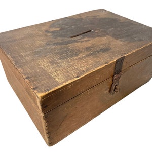 Antique French Wooden Collection Donation Payment Money Box Safe Cash Box Till Petty Coin Coins Church Storage circa 1920-30&#39;s / EVE