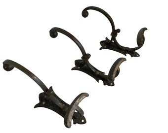 Antique French Metal With Heavy Patina Coat Hook Coat Rack Hooks Storage Door Wall Hanging Industrial Set Of Three c1900-10's / EVE