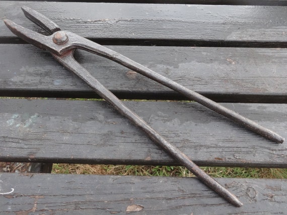 Antique French Extra Large Metal Tongs Pliers Tool Ironsmith