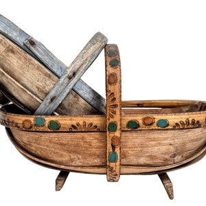 Vintage French Small Trug Pair Wooden Apple Fruit Picking Harvesting Gardening Basket Planter Display circa 1960-80s / EVE